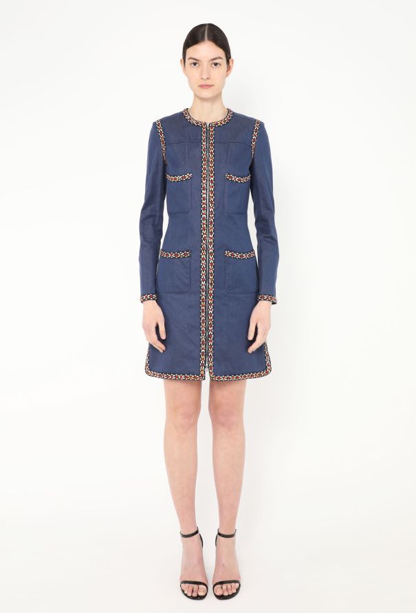 Chanel F/W 2004 Embroidered Trim Denim Dress - 3 Chanel F/W 2004 Embroidered Trim Denim Dress - 3