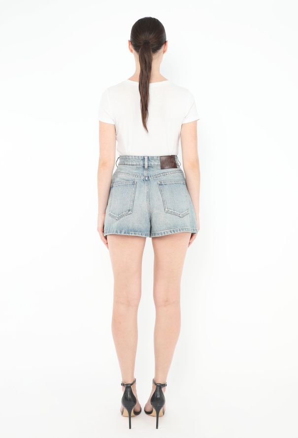 Miu Miu 2024 Washed Denim Logo Shorts - 2