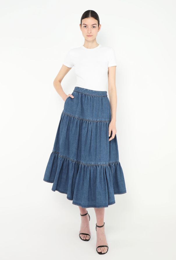 Céline 2020 Ruffled Denim Skirt - 3