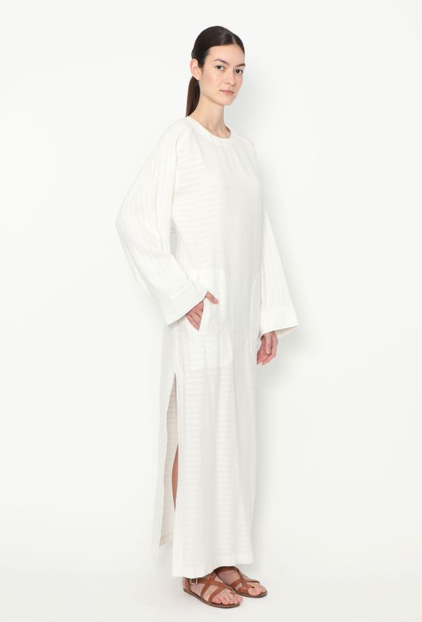 Saint Laurent White Linen Blend Long  Kaftan Dress - 3