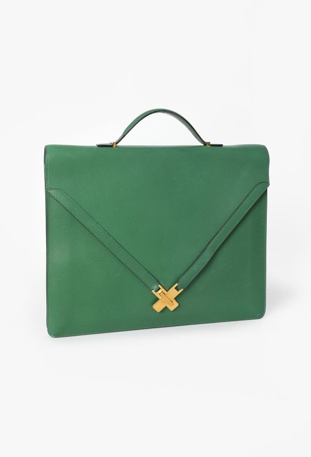 Hermès Rare '90 Green Courchevel Kelly Cross Briefcase - 2 Hermès Rare '90 Green Courchevel Kelly Cross Briefcase - 2