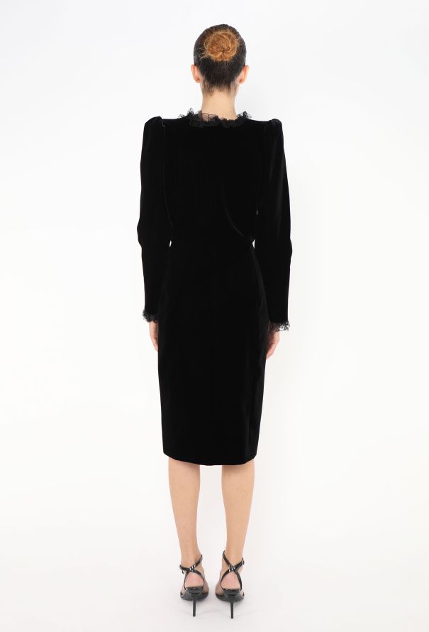 Saint Laurent F/W 2020 Lace Trim Velvet Dress - 5