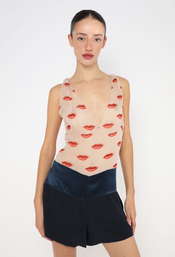 Prada F/W 2002 Lip Print Silk Romper - 1
