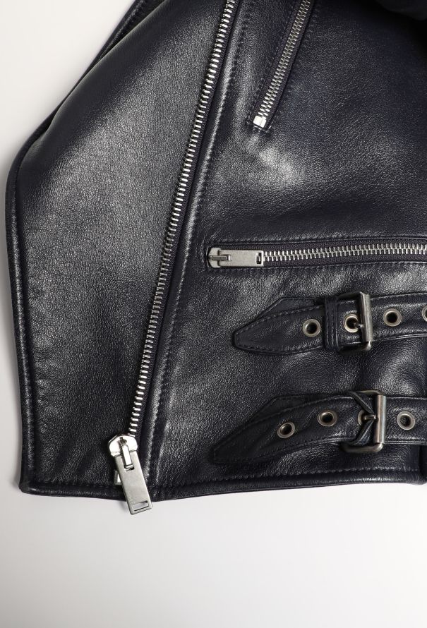 Céline Navy Leather Biker Jacket - 12