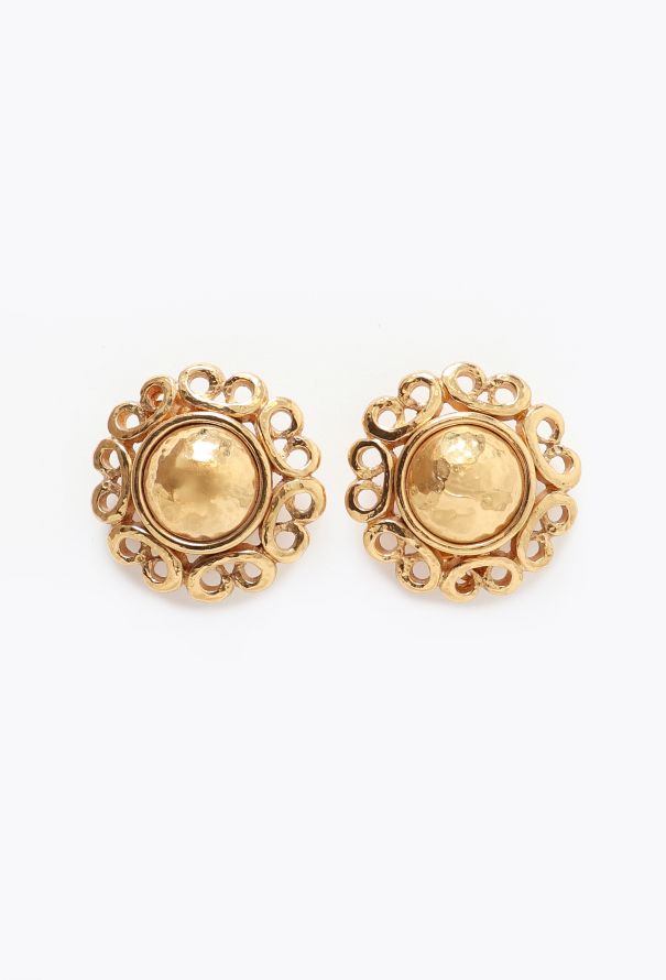 Saint Laurent Vintage Hammered Floral Clip Earrings - 1