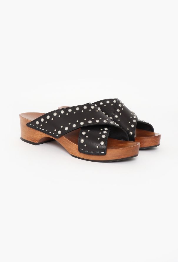 Saint Laurent Studded Leather Platform Clogs - 2