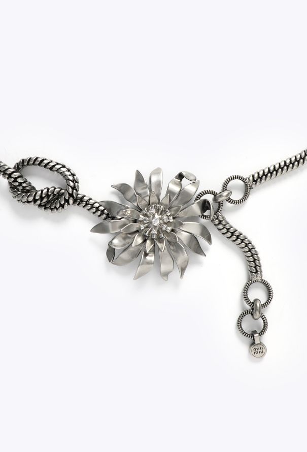 Miu Miu S/S 2025 Embellished Metallic Flower Belt - 4