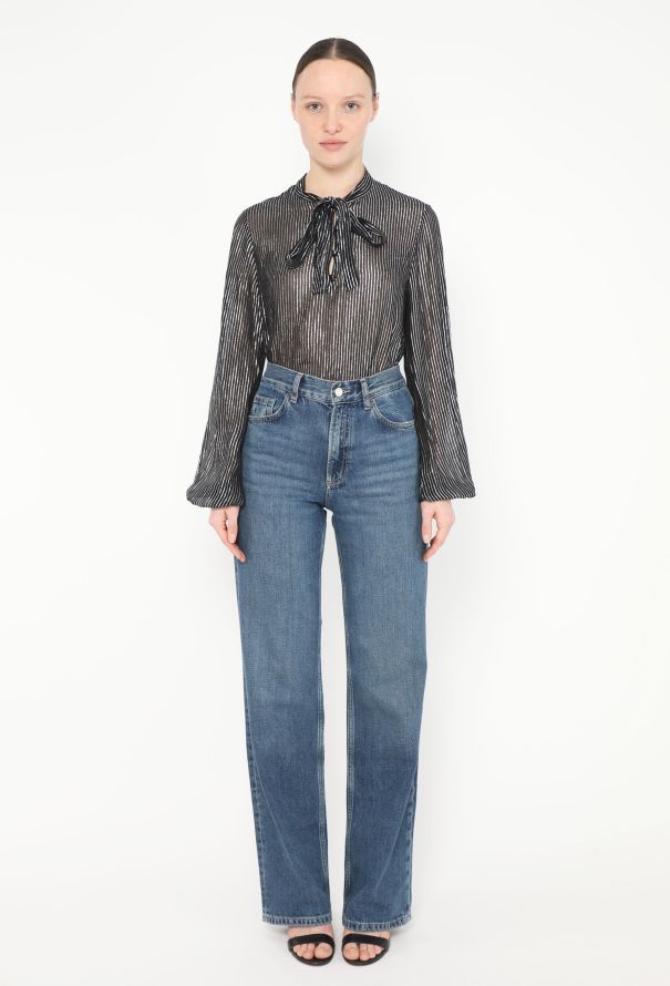 Saint Laurent Iridescent Lamé Lavallière Blouse - 2 Saint Laurent Iridescent Lamé Lavallière Blouse - 2