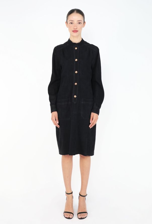 Céline Navy Suede Calèche Dress, 1970s - 2