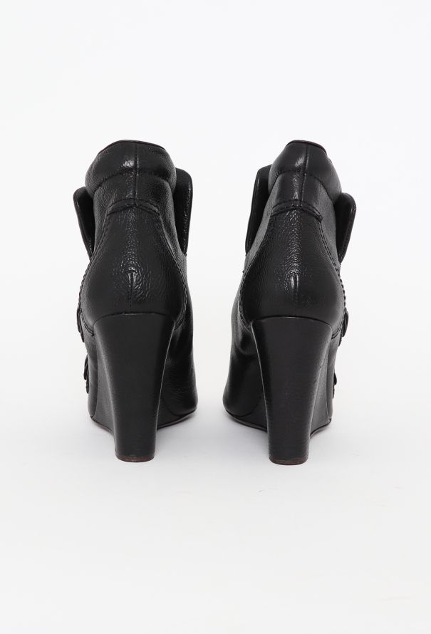 Chanel Leather Buckle Wedge Boots - 4