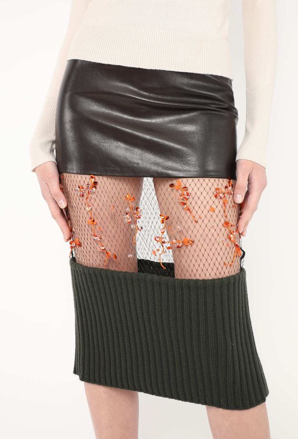 F/W 2022 Net Appliqué Leather Skirt - Prada | Authentic F/W 2022 Net Appliqué Leather Skirt - Prada | Authentic