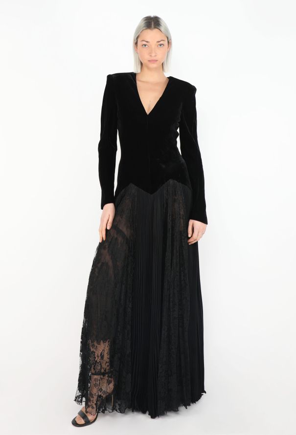 Basque Velvet & Pleated Lace Gown - 1