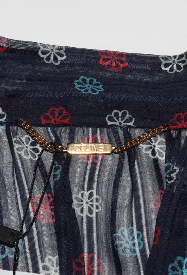 Céline Printed Silk Lavallière Dress, 1970s - 6