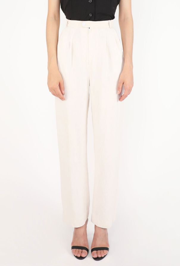 Saint Laurent Pleated Linen Trousers, 1980s - 3