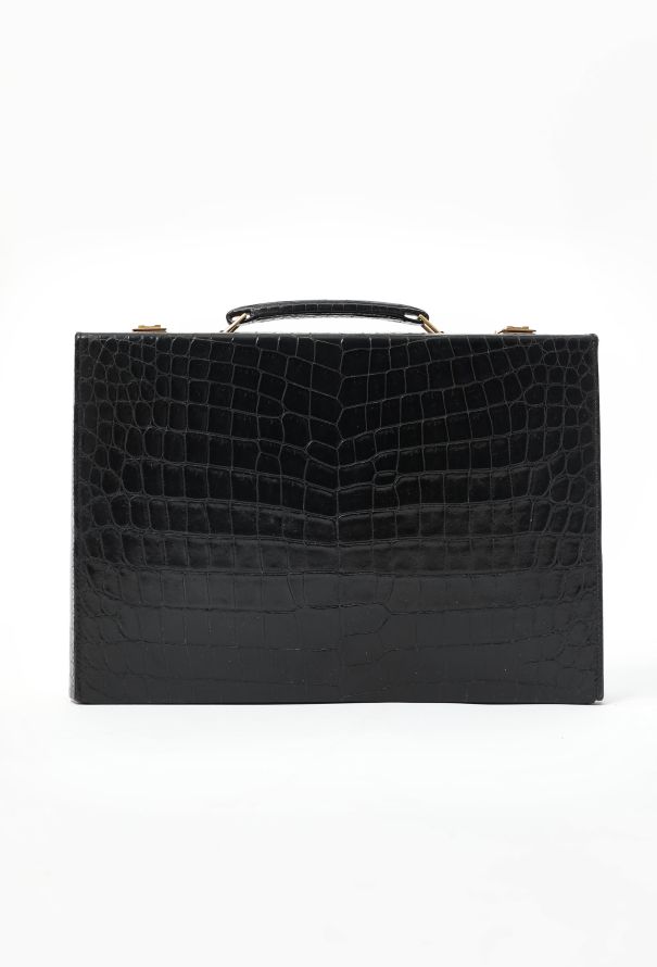 Hermès Rare '50s Black Porosus Toiletry Travel Case - 4