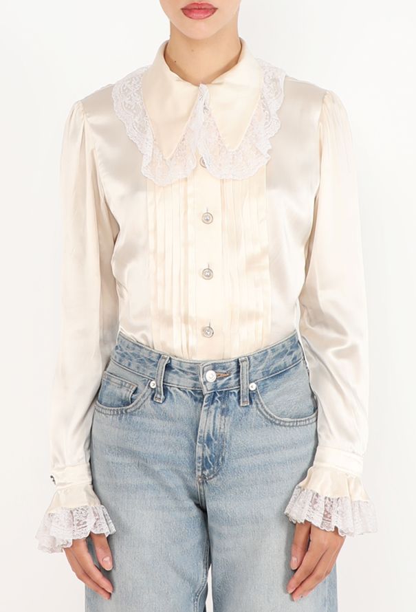 Valentino Vintage Pleated Lace Collar Blouse - 2