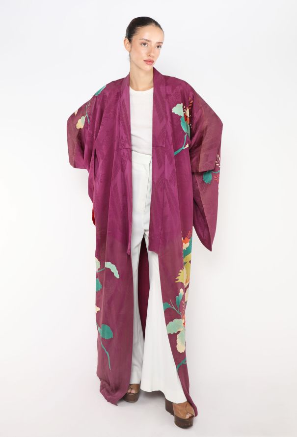 World Treasures Authentic Japanese Purple Floral Jacquard Kimono - 2 World Treasures Authentic Japanese Purple Floral Jacquard Kimono - 2