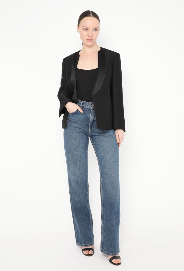 Saint Laurent Collarless Smoking Blazer - 3 Saint Laurent Collarless Smoking Blazer - 3