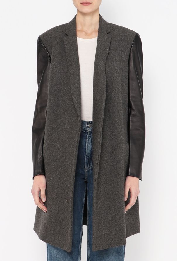 Céline 2011 Leather Trim Crombie Coat - 3 Céline 2011 Leather Trim Crombie Coat - 3