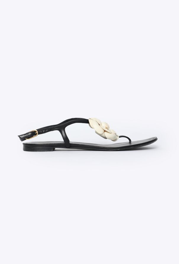 Chanel Camélia T-Strap Leather Sandals - 2