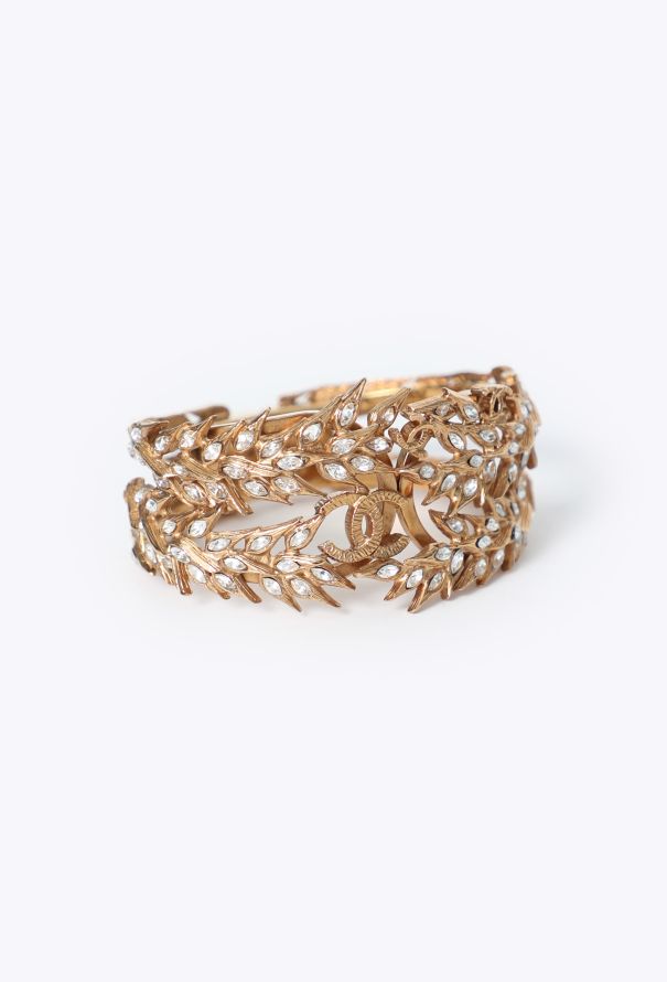 Chanel Spring 2010 Strass Leaf 'CC' Cuff - 3