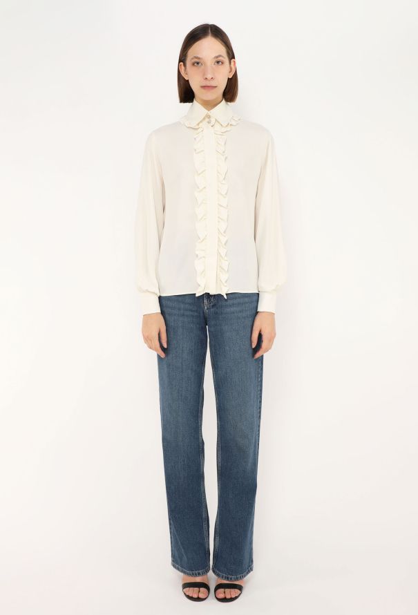 Chanel 2019 Ruffled Trim Silk Blouse - 3