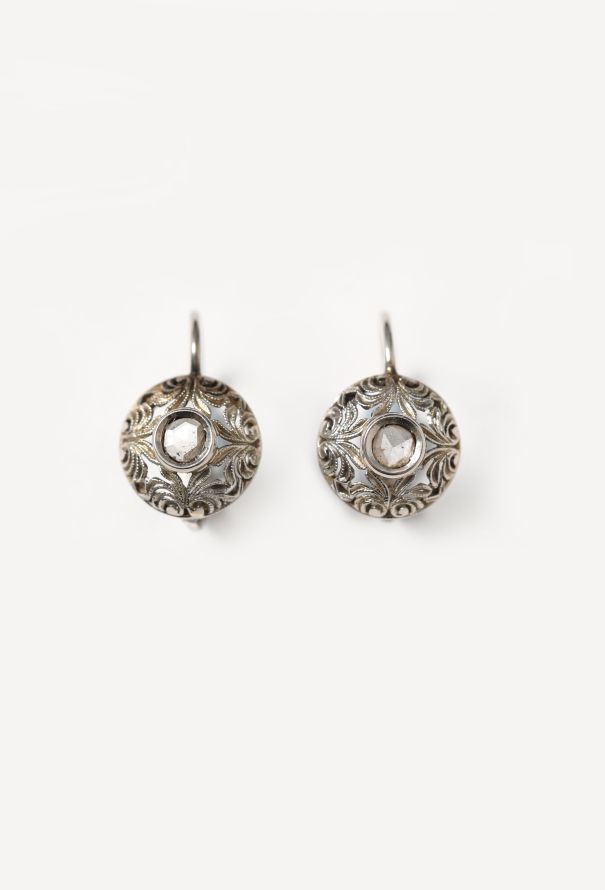 Vintage Fine Jewelry Round Silver & Diamond Earrings - 1
