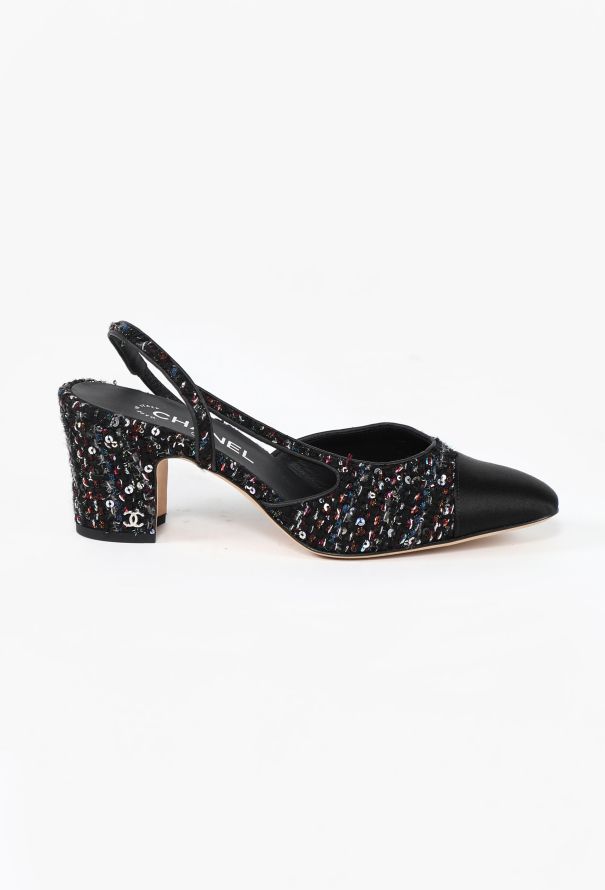 Chanel 2020 Sequin Tweed Slingback Heels - 1