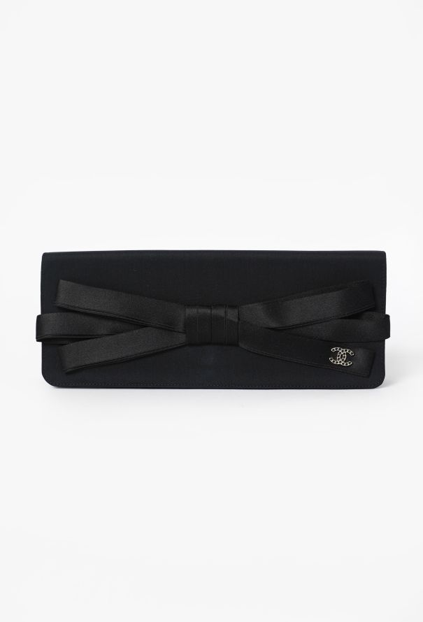 Chanel Black Satin Bow Flap Clutch - 1