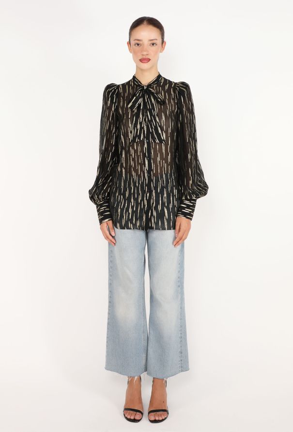 Givenchy Metallic Striped Lavalliere Blouse - 2