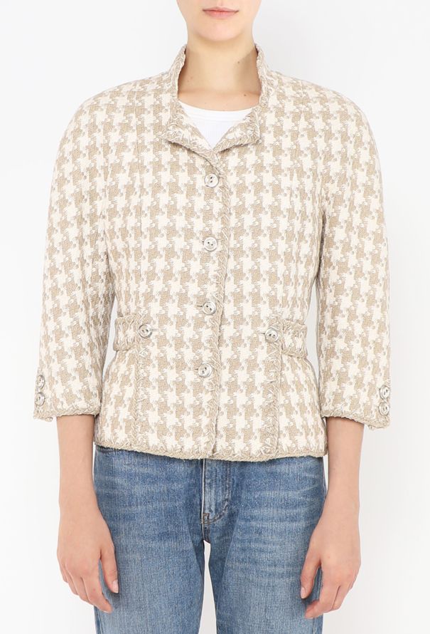 Chanel 2008 Houndstooth Silk Tweed Jacket - 1