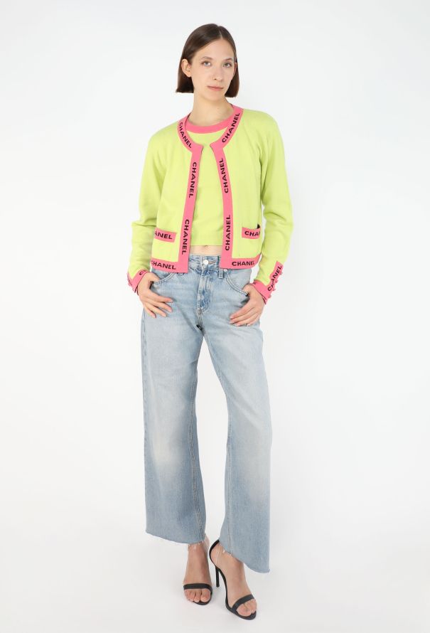 Chanel Neon Cashmere Cardigan Set, Resort 1995 - 4