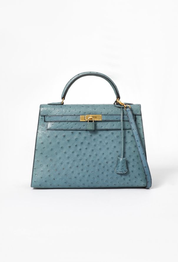 Hermès '90s Bleu Jean Ostrich Kelly Sellier 32 - 1
