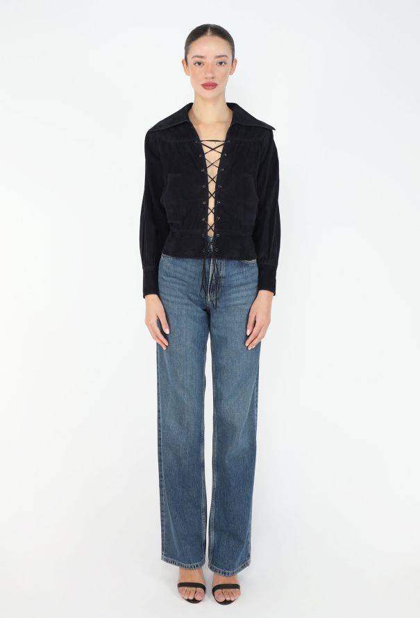 Ted Lapidus '70s Lace-Up Suede Top - 2