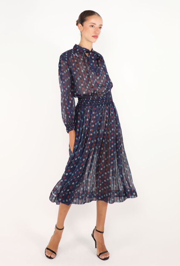 Céline Printed Silk Lavallière Dress, 1970s - 4