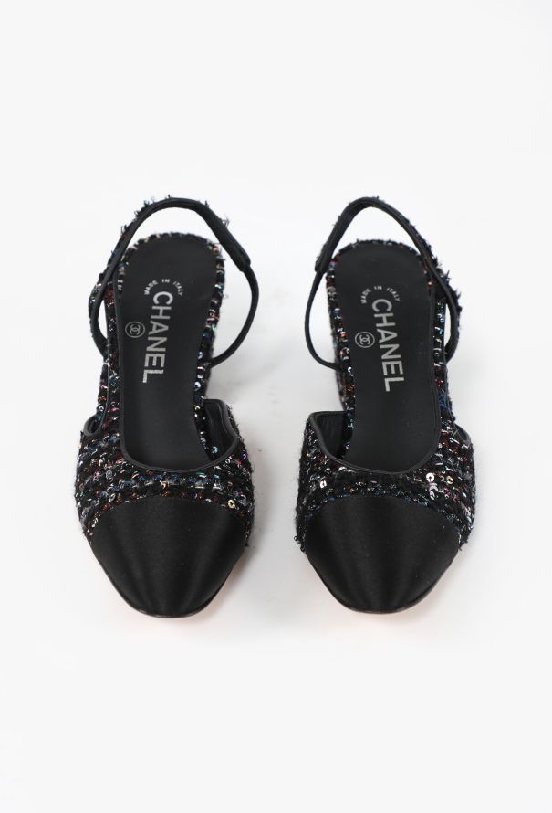 Chanel 2020 Sequin Tweed Slingback Heels - 2