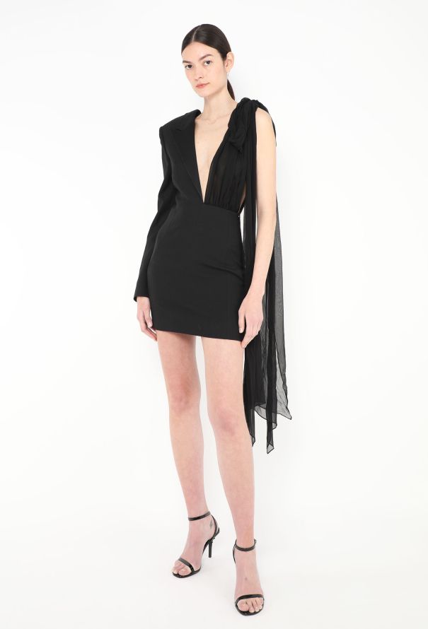 ワンピース Saint Laurent Abito Corto In Tulle Stretch S/S 2017 One-Shoulder Blazer Dress - Saint Laurent
