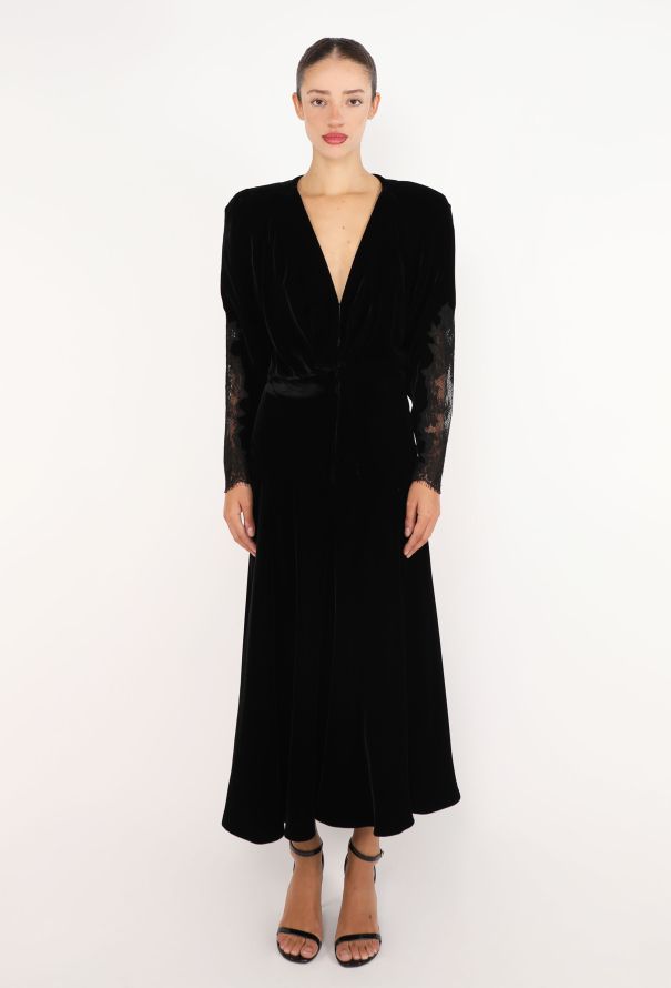Valentino Lace Open-Back Velvet Dress, 1980s - 3