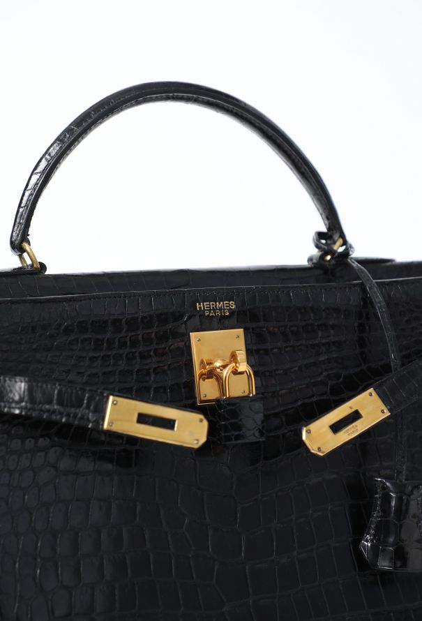 Hermès Rare 1970  Black Porosus Kelly Sellier 35 - 13