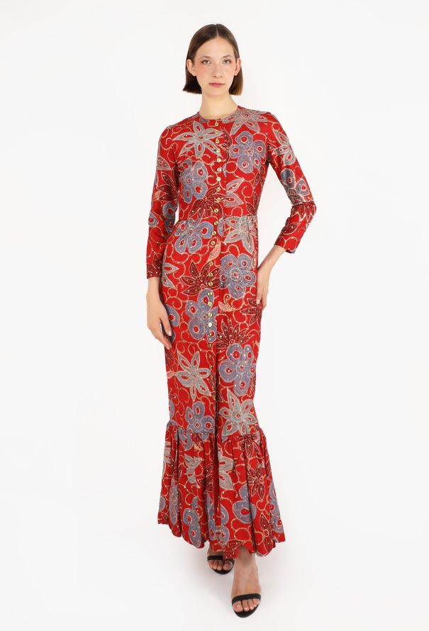 Lanvin Hand-Embroidered Dupion Silk Gown, 1970s - 3