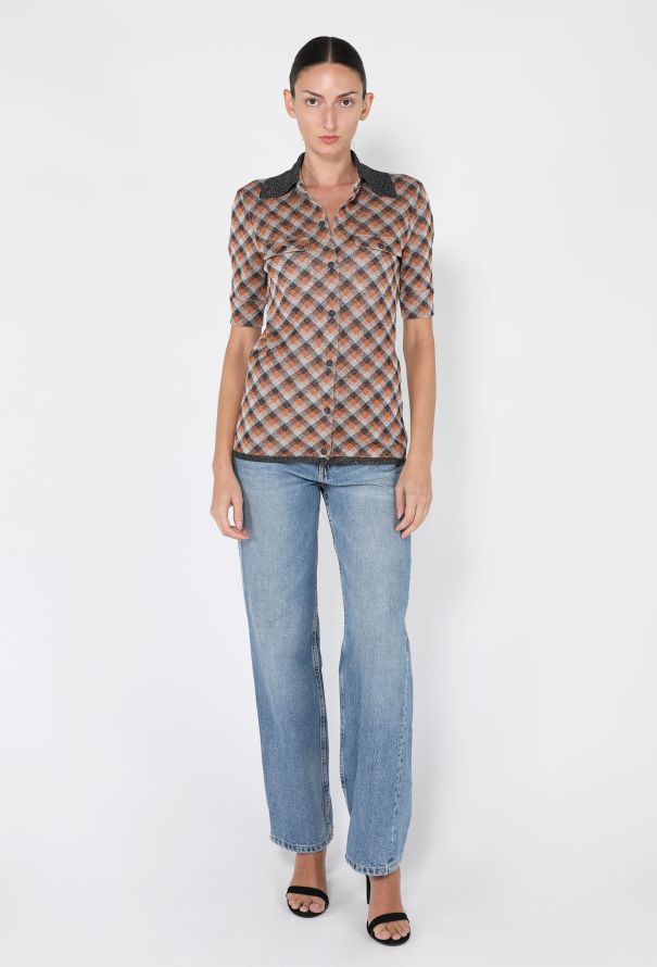 Miu Miu Lamé Plaid Knit Button-Up Top, S/S 2021 - 3