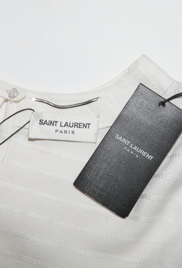 Saint Laurent White Linen Blend Long  Kaftan Dress - 5