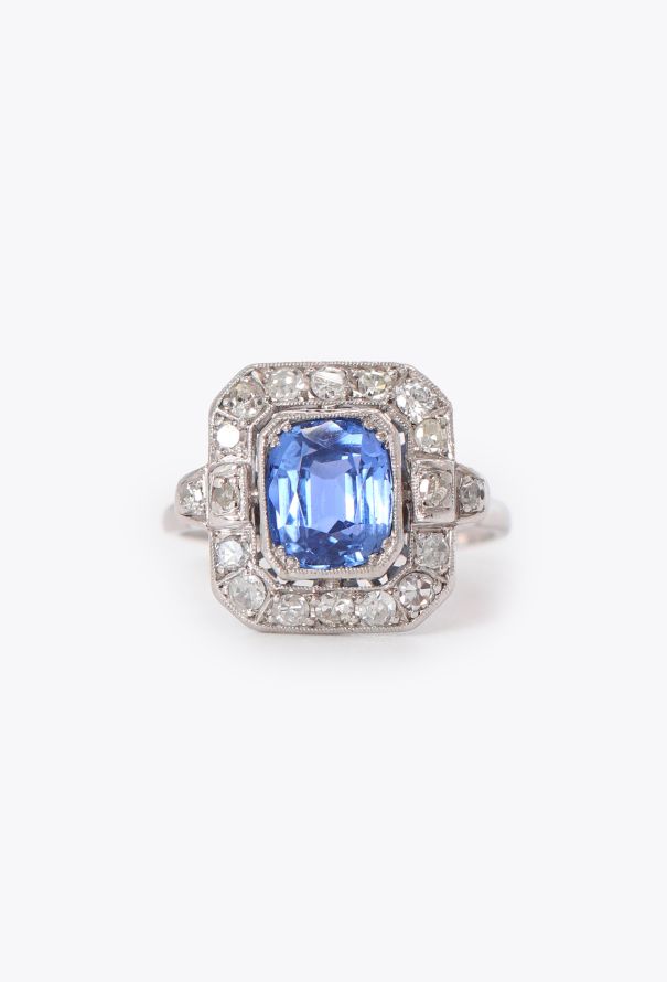 Vintage Fine Jewelry Art Déco 18k White Gold, Diamond & 2.68 Carats Sapphire Ring - 1