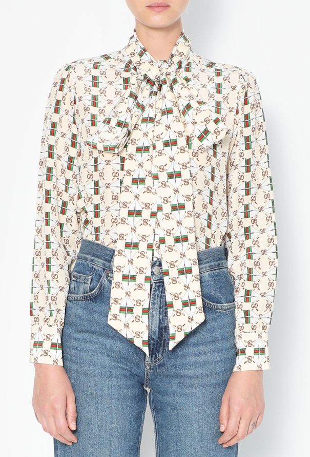 Gucci Monogram Lavallière Silk Blouse - 1