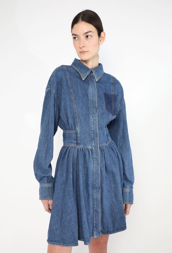 Alexander McQueen 2021 Pleated Denim Dress - 1