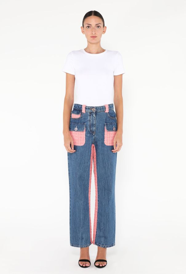 Chanel Resort 2021 Tweed Trim 'CC' Jeans - Blue & Pink - 4