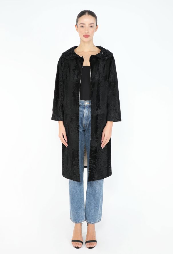 Prada Early 2000s Astrakhan Embroidered Coat - 3