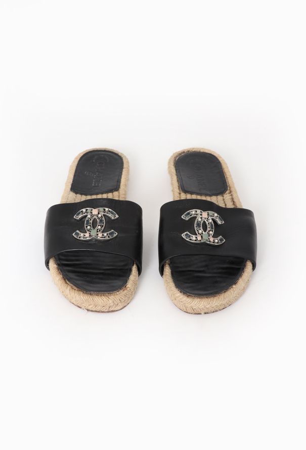 Chanel Embellished 'CC' Leather Espadrilles - 1