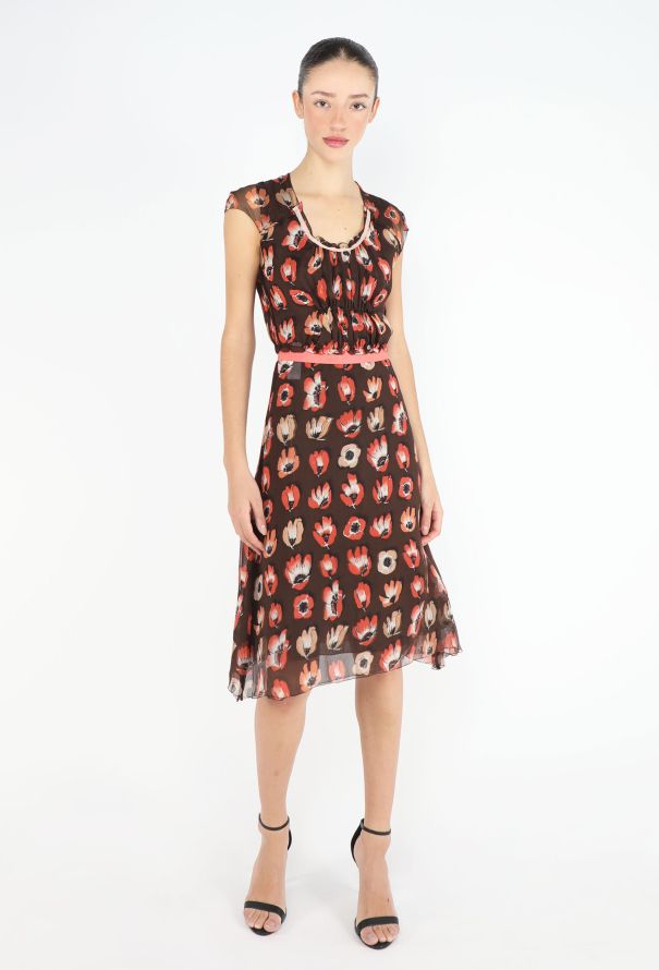 Prada F/W 2000 Poppy Chiffon Dress - 4