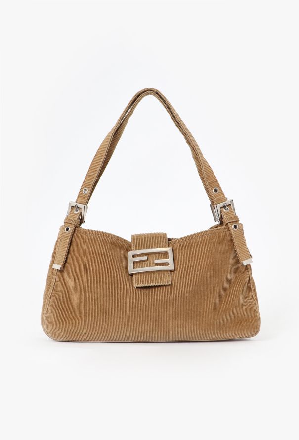 Fendi Brown Corduroy Shoulder Bag - 1